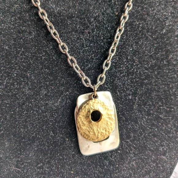 Gold and Silver Metal Geometric Necklace - Picture 1 of 10